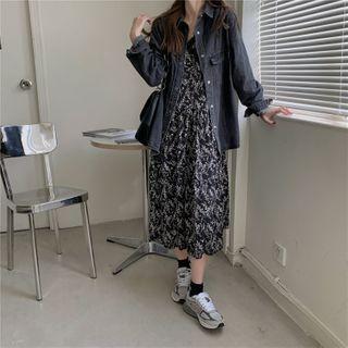 Denim Shirt / Spaghetti Strap Printed A-line Dress