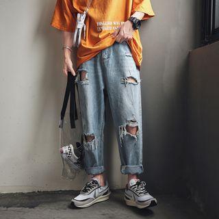 Washed Ripped Straight-fit Jeans