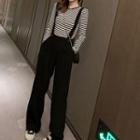 Striped Long-sleeve T-shirt / Suspender Pants