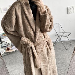 Tie-waist Faux Fur Coat