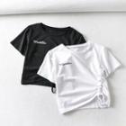 Short-sleeve Lettering Print Drawstring Cropped T-shirt