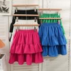 High-waist Plain Ruffle Mini Skirt