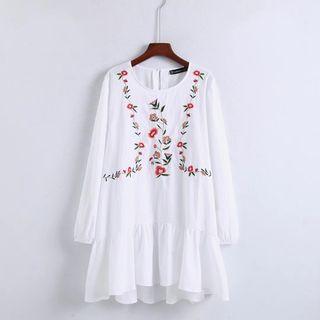 Ruffle Hem Embroidery A-line Dress