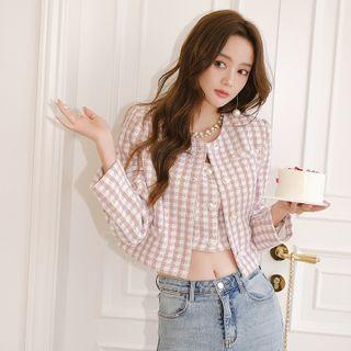 Heart Button Tweed Cropped Jacket / Crop Top