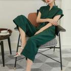 Cap-sleeve Wide Leg Cropped Jumpsuit