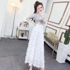 Short-sleeve Maxi Feather A-line Dress
