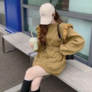Ruffled Sweatshirt With Belt Khaki - One Size