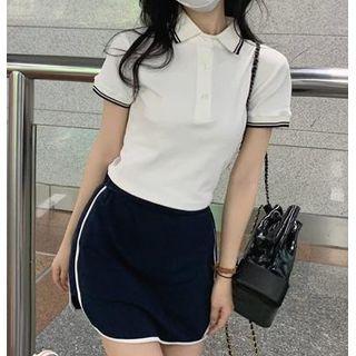 Short-sleeve Contrast Trim Polo Collar T-shirt / Contrast Trim Mini Skirt