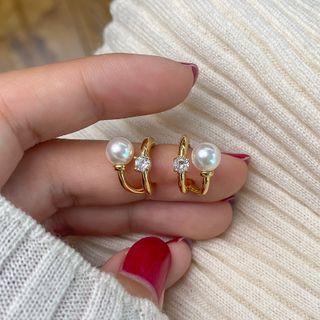 Faux Pearl Rhinestone Alloy Earring 1 Pr - White & Gold - One Size