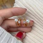 Faux Pearl Rhinestone Alloy Earring 1 Pr - White & Gold - One Size