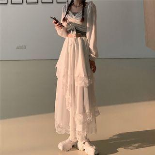 Long-sleeve Top / Camisole Top / Midi A-line Skirt / Set