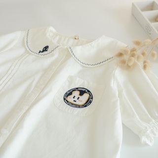 Short-sleeve Cartoon Embroidered Blouse White - One Size