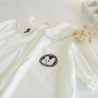 Short-sleeve Cartoon Embroidered Blouse White - One Size