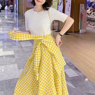 Mock Two-pieces Checked Dress