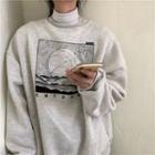 Mock-turtleneck Printed Pullover Gray - One Size