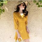 Polka Dot 3/4-sleeve A-line Chiffon Dress