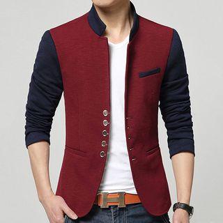 Two-tone Stand Collar Buttoned Jacket