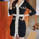 Long-sleeve Fringed Mini Sheath Dress