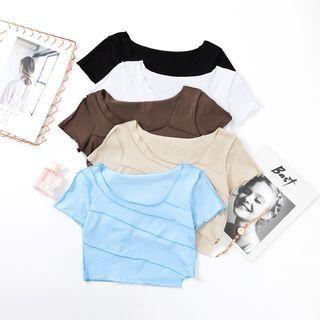 Short-sleeve Contrast Stitch Crop Top