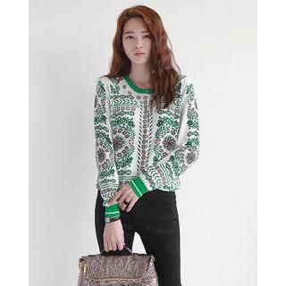 Long-sleeve Pattern Wool Blend Cardigan