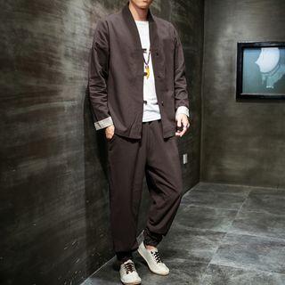 Set: Long-sleeve Hanfu Top + Cropped Harem Pants