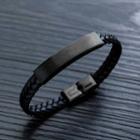 Stainless Steel Bar Braided Leather Bracelet 1349 - Black - One Size
