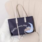 Cat Print Faux Leather Tote Bag Sapphire Blue - One Size