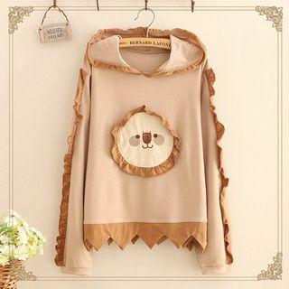 Lion Print Frill Trim Hoodie