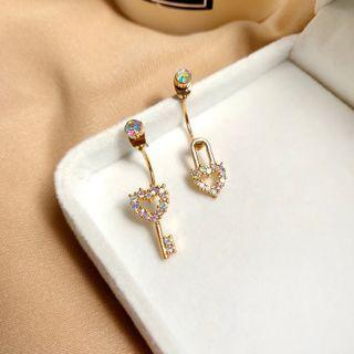 Rhinestone Heart Drop Earring 1 Pair - Non-matching - Stud Earrings - Gold - One Size