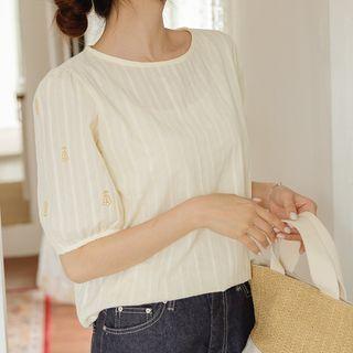 Flower-embroidered Lace Blouse