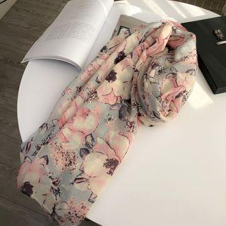 Floral Print Linen Shawl Pink Floral - Light Gray - One Size