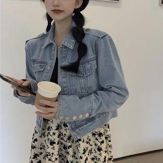 Denim Jacket / Floral Print Spaghetti-strap Midi A-line Dress