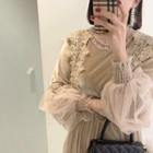 Lace-trim Sheer-detail Midi Dress With Belt