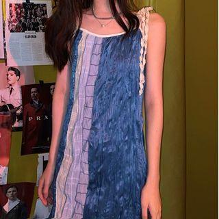 Spaghetti Strap Print Dress Blue - One Size