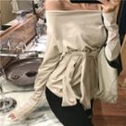 Off-shoulder Velvet Tie-waist Long-sleeve T-shirt