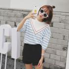 Striped Panel Elbow Sleeve T-shirt