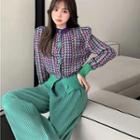 Plaid Cardigan / Wide Leg Pants