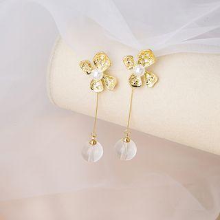 Faux Pearl Cat Eye Stone Flower Dangle Earring 1 Pair - E3273 - As Shown In Figure - One Size