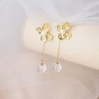Faux Pearl Cat Eye Stone Flower Dangle Earring 1 Pair - E3273 - As Shown In Figure - One Size