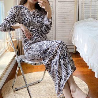 Long-sleeve Zebra Print Maxi Dress