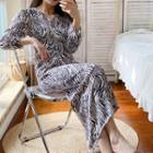 Long-sleeve Zebra Print Maxi Dress