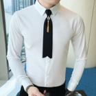 Plain Dress Shirt With Star Detail Tasseled Neck Tie