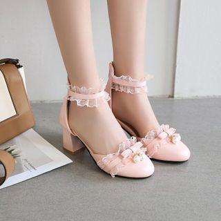 Ribbon Accent Block Heel Dorsay Pumps