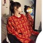 Couple Matching Chinese Characters Printed Sweater As Shown In Figure - One Size
