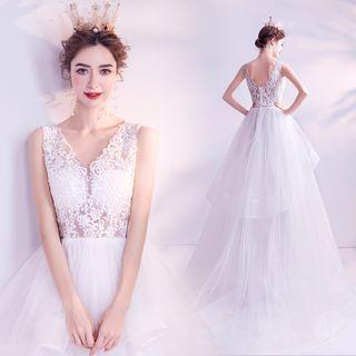 Sleeveless Layered Mesh Wedding Ball Gown