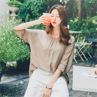 3/4-sleeve Shirred T-shirt
