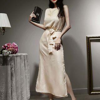 Set: Sleeveless Midi Mermaid Dress + Belt