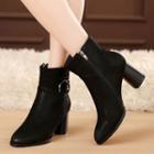 Genuine-leather Chunky Heel Short Boots