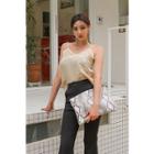 Spaghetti-strap Lace-trim Linen Top