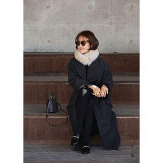 Peaked-lapel Wool Blend Long Coat